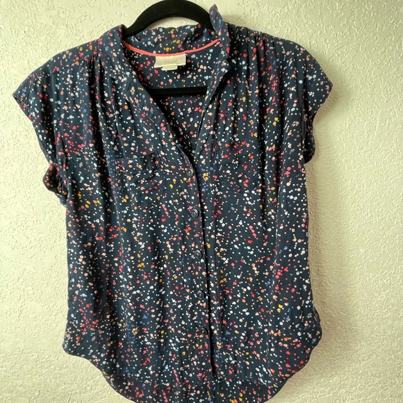 Anthropologie Maeve Paint Splatter Cap Sleeve Button down Top Sz XS - Picture 2 of 5